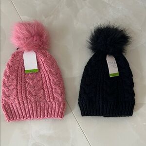 Time and Tru Kids Pink and Black Pom-Pom Beanie Duo